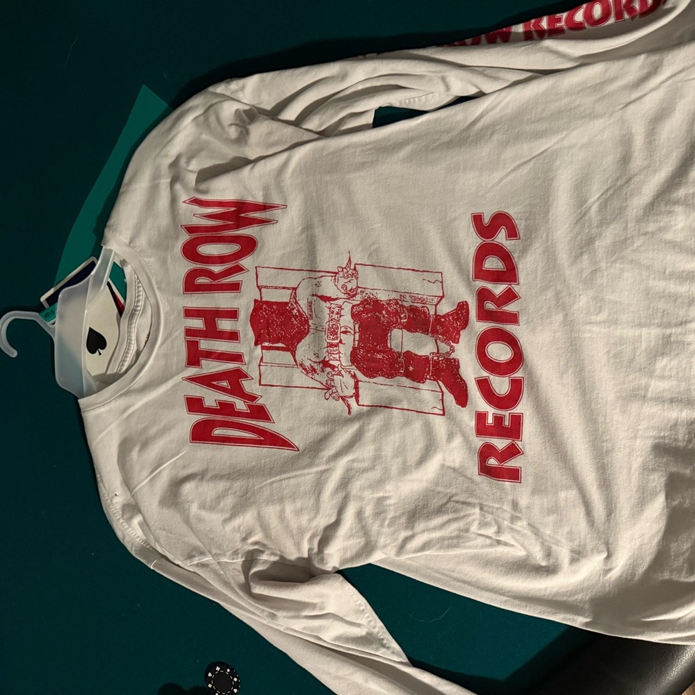White Long Sleeve Shirt with Red Death Row Records Print
